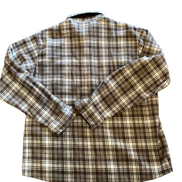 Wrangler Mens XL Fleece Taupe Plaid Button Up Shacket - Picture 2 of 5